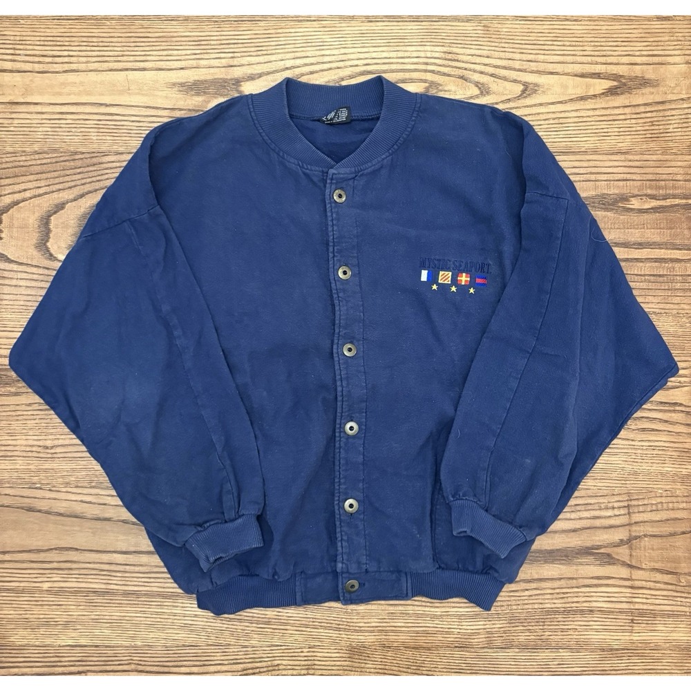 Vintage 90s Mystic CT Seaport Button Up‎ Cardigan Sweatshirt Men's Medium
